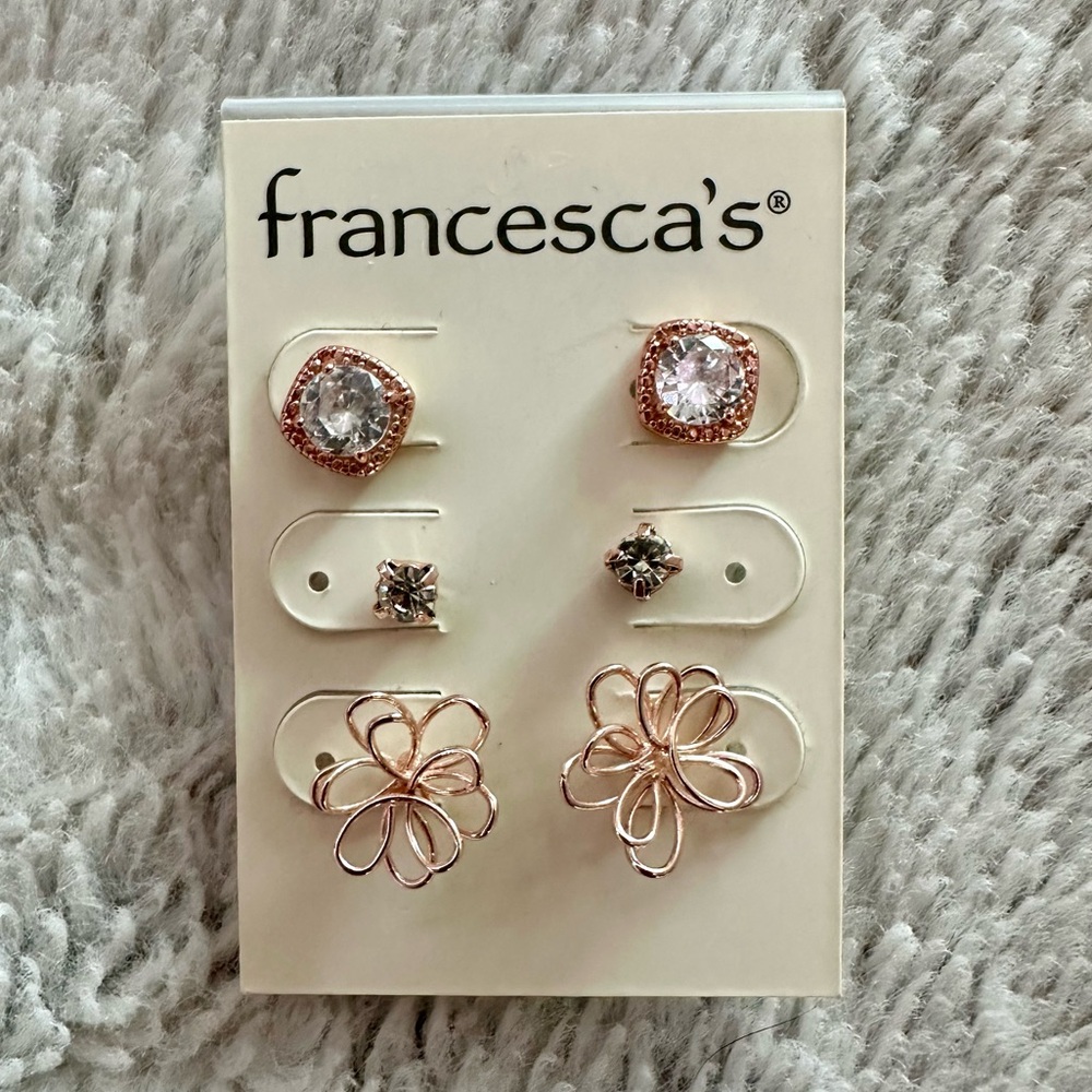 Francesca’s Rose Gold Earring Trio, NWT
